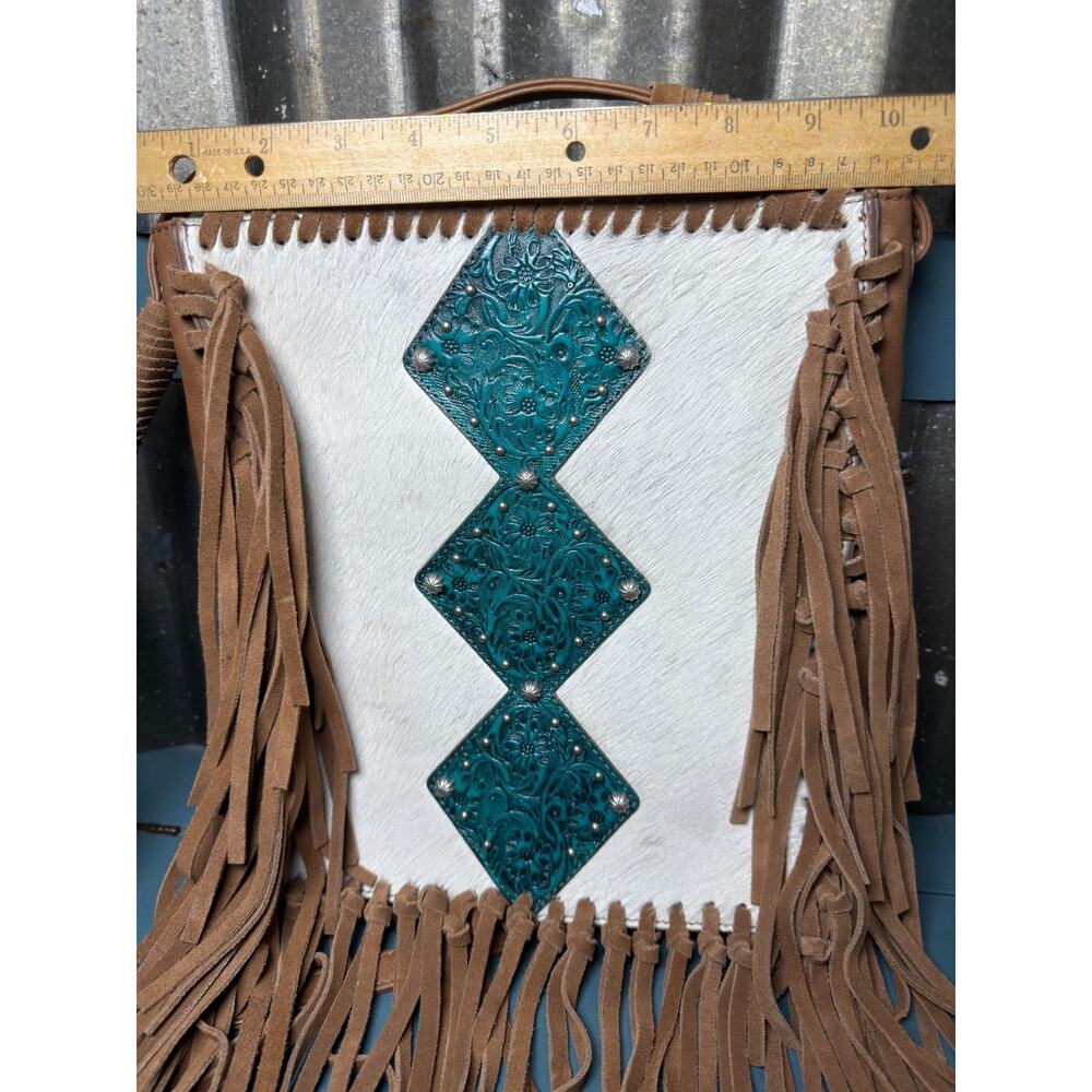 Shyanne Country Western Hair-on-Hide Cowhide Fringe Crossbody Purse Bag Leather - Picture 8 of 8